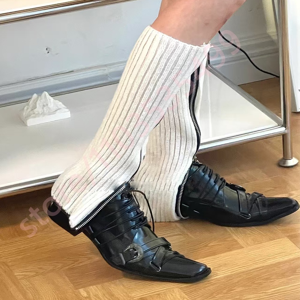 Belt Mens Fashion - Black Pointed Toe Women's Thick Heel