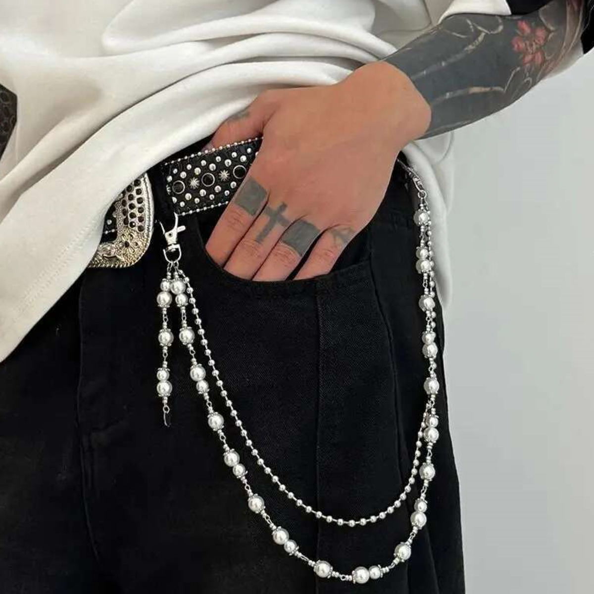 Men'S Fashion Bag - Salircon Punk Multilayer Imitation Pearl Charm