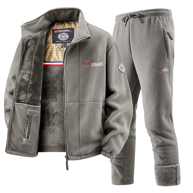 Mens Fashion Zip Up - Mens Winter Fleece Tracksuit Set Thickened