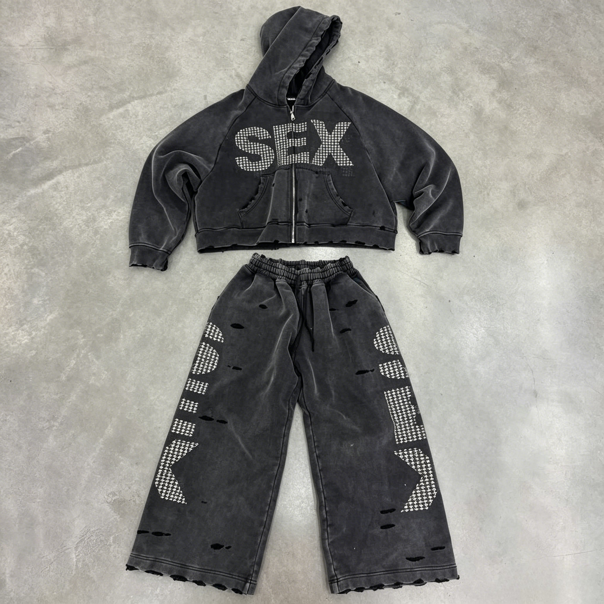 Mens Fashion Zip Up - Y2K Sex Hoodie Set Oversized Retro
