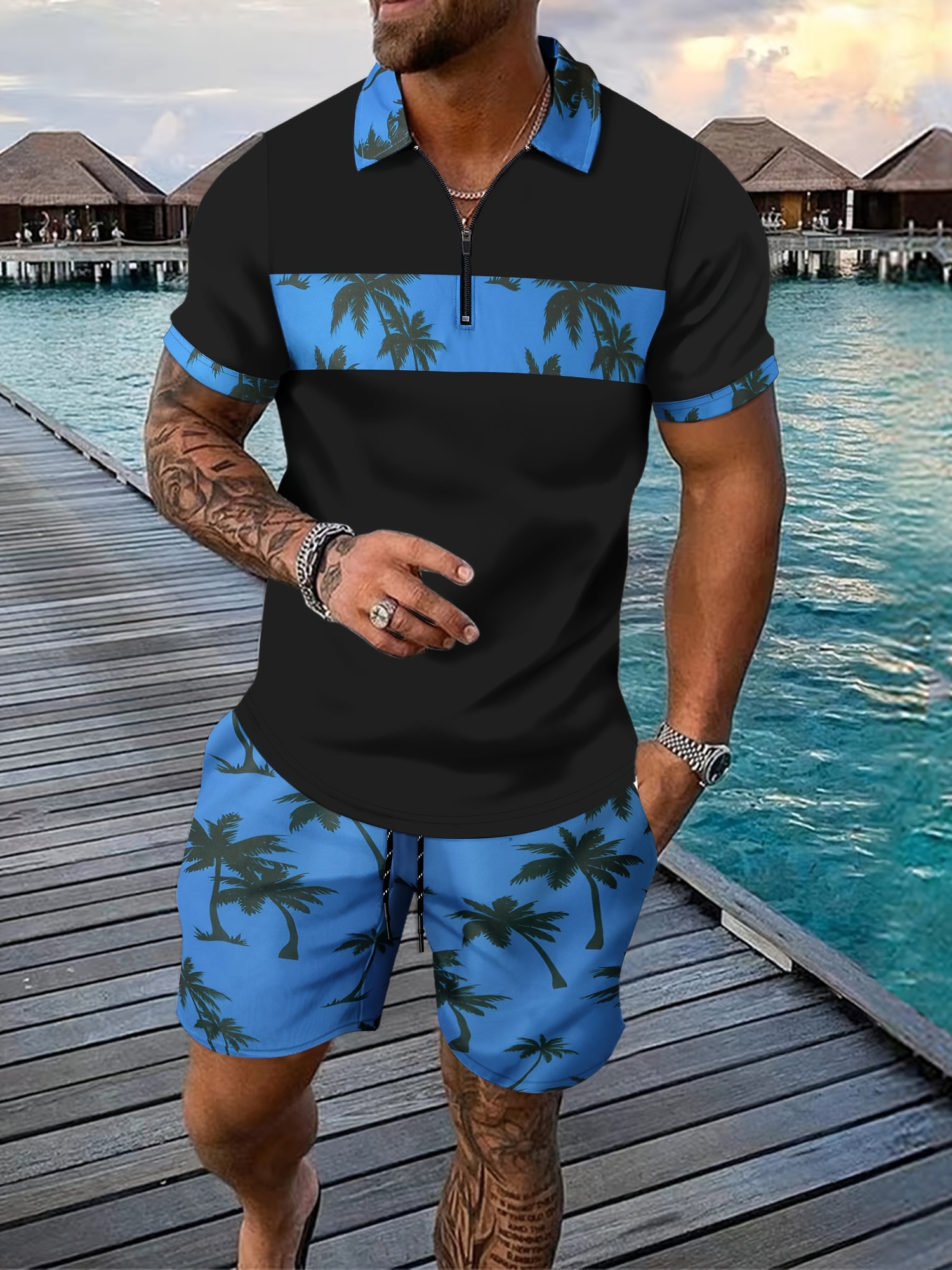 Men'S Fashion Polo - Men's Casual Two Piece Set Pineapple
