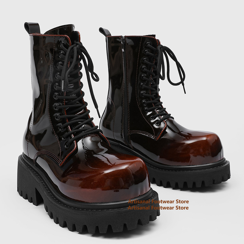 Mens Fashion Zip Up - Gradient Colored Patent Leather Men's Boots