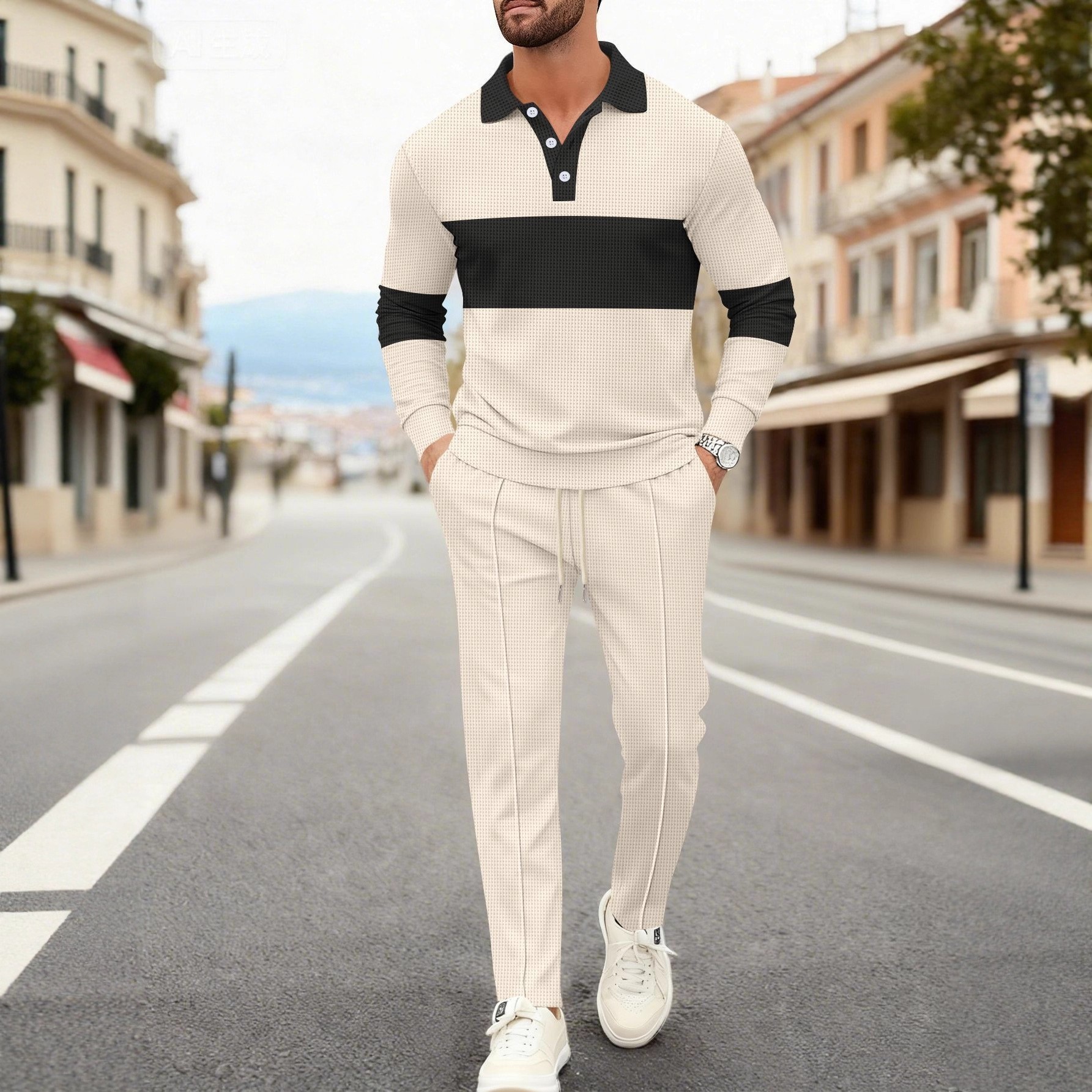 Men'S Fashion Polo - Men's Fashion 2-Piece Outfit Waffle Knit