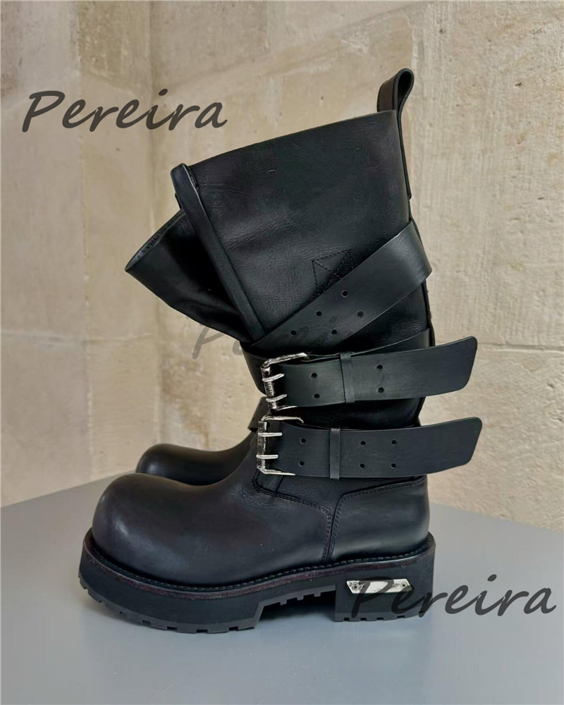 Belt Mens Fashion - Retro Belt Buckle Motorcycle Boots for