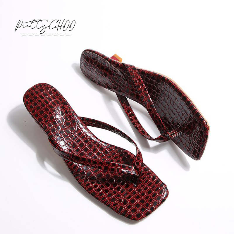 Men'S Fashion Shoes - Crocodile Print Kitten Heel Flip Flops