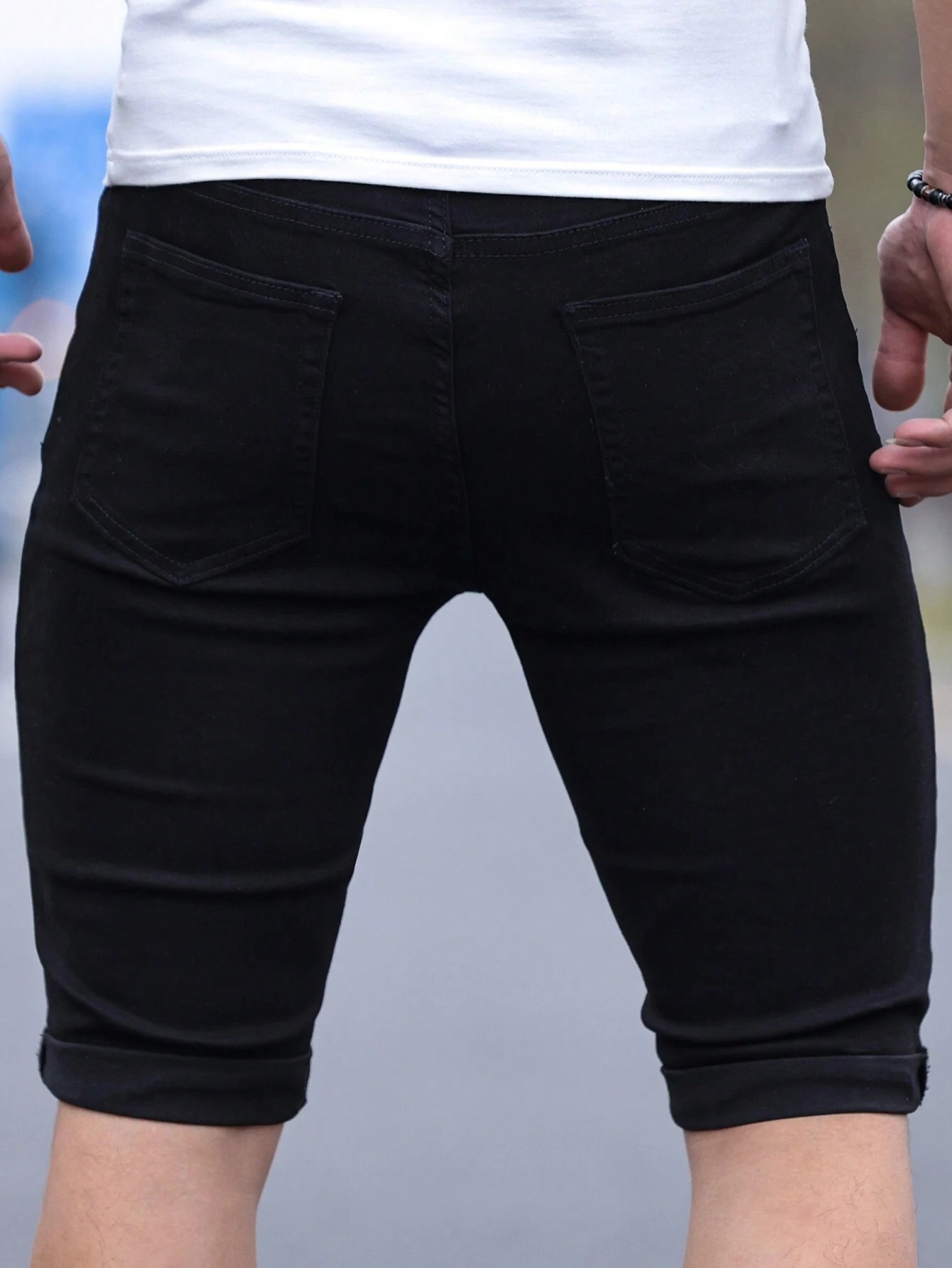 Men's jorts Slim Fit Black Str – Belt Mens Fashion recenzja i cena