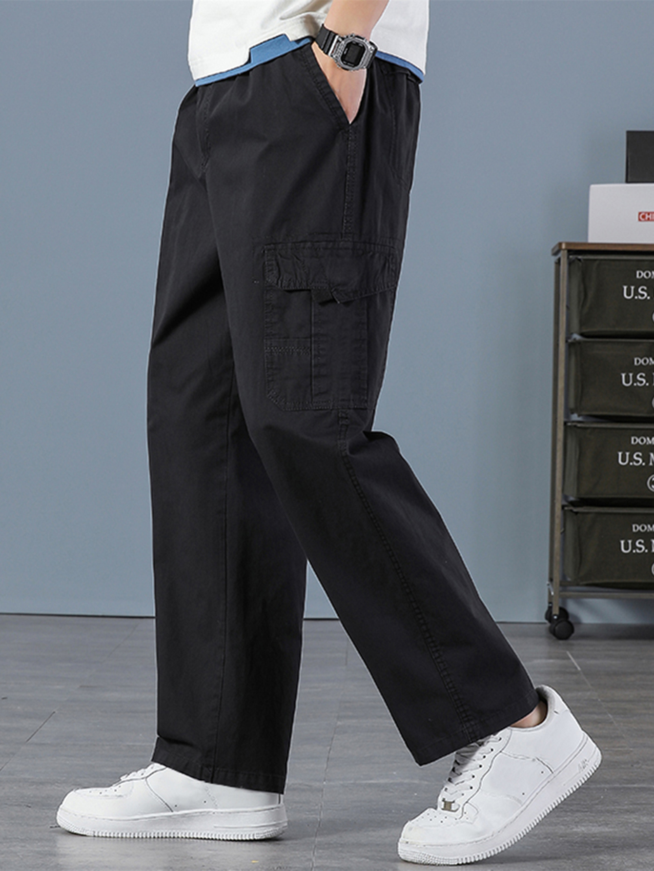Men's 100% Cotton Straight Bla – Mens Fashion Cargo Pants recenzja i cena