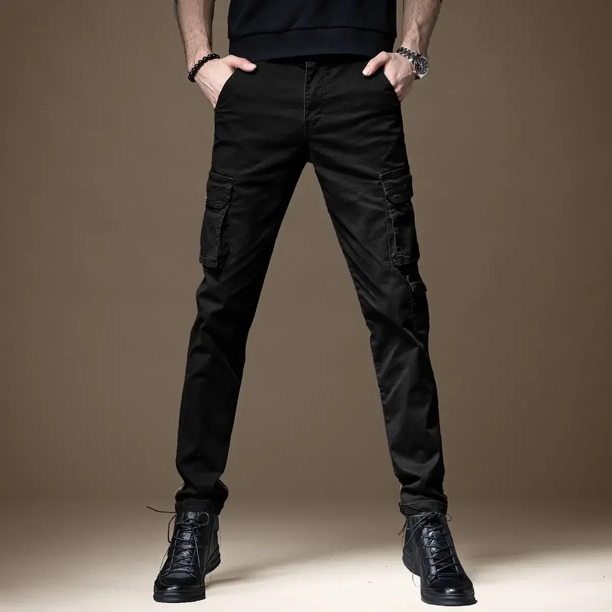 Trousers Man Black Slim Cargo  – Mens Fashion Cargo Pants recenzja i cena