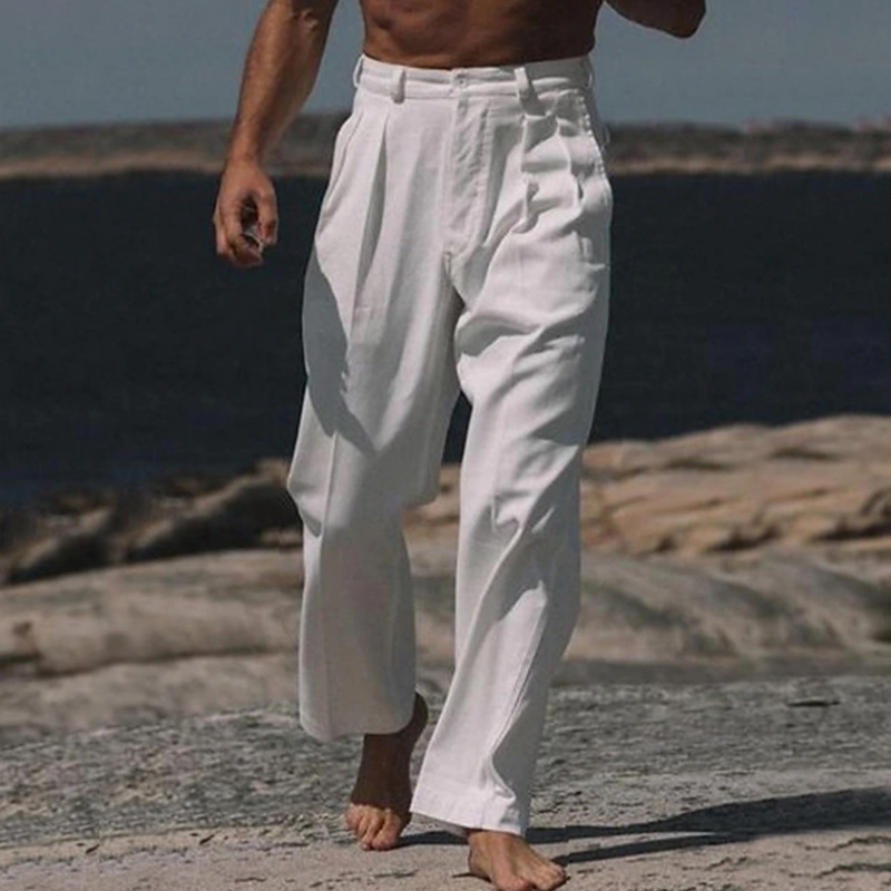 Vintage Solid Color Loose Line – Men'S Fashion Linen Pants recenzja i cena