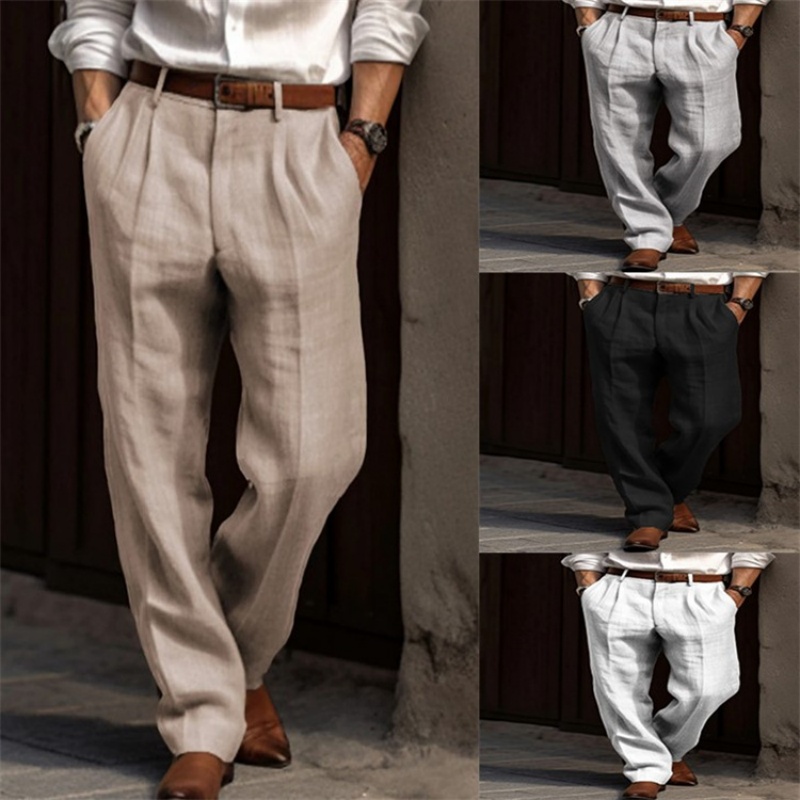 Vintage Solid Color Loose Line – Men'S Fashion Linen Pants recenzja i cena