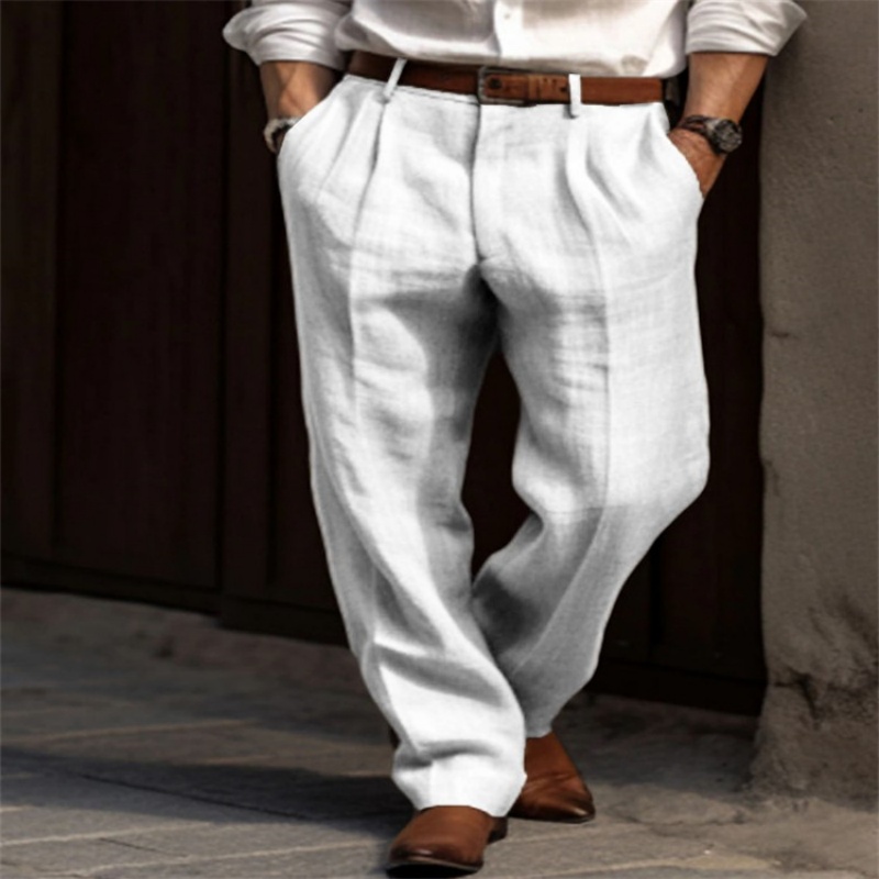 Vintage Solid Color Loose Line – Men'S Fashion Linen Pants recenzja i cena