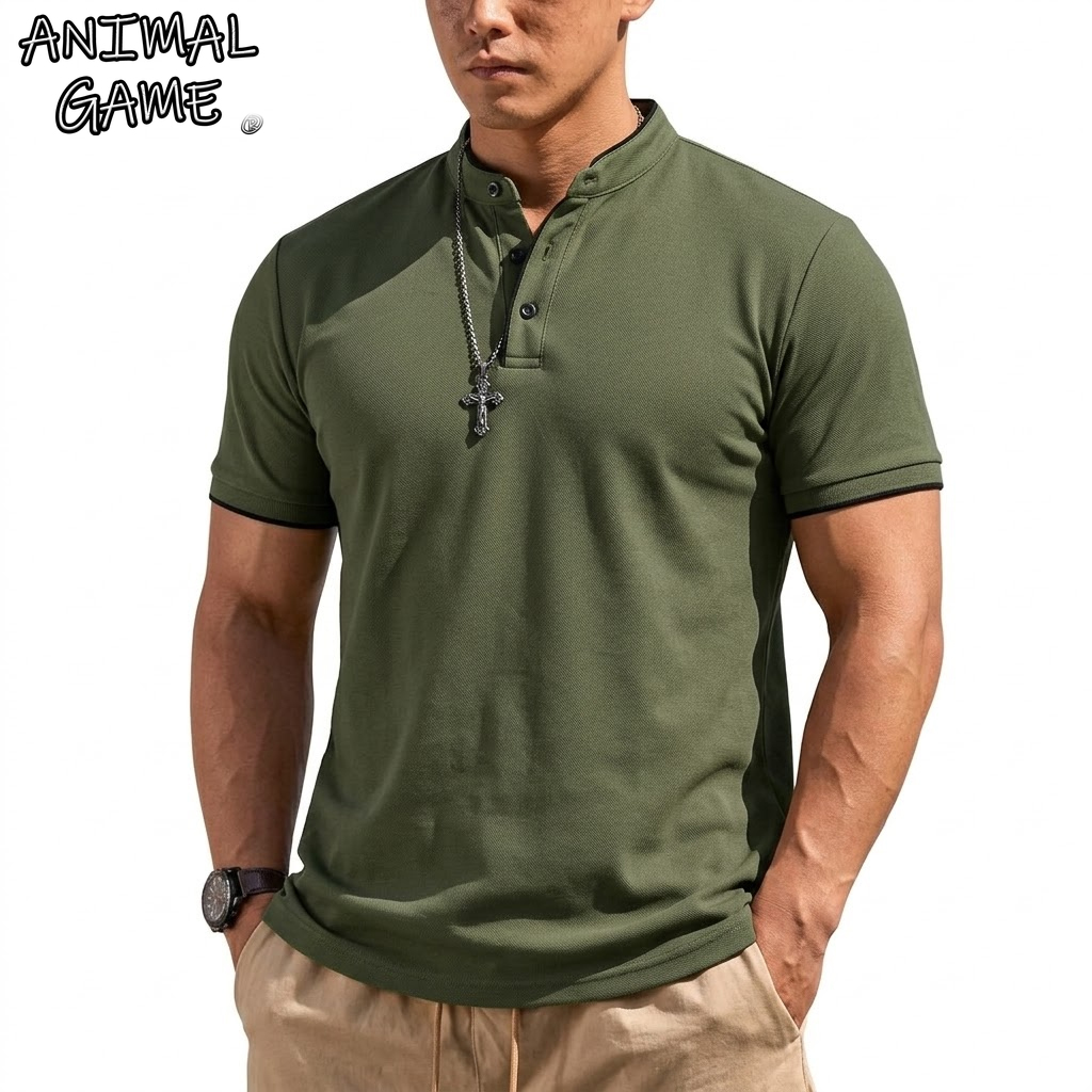 Summer Short Sleeve Henley Shi – Men'S Fashion Polo recenzja i cena