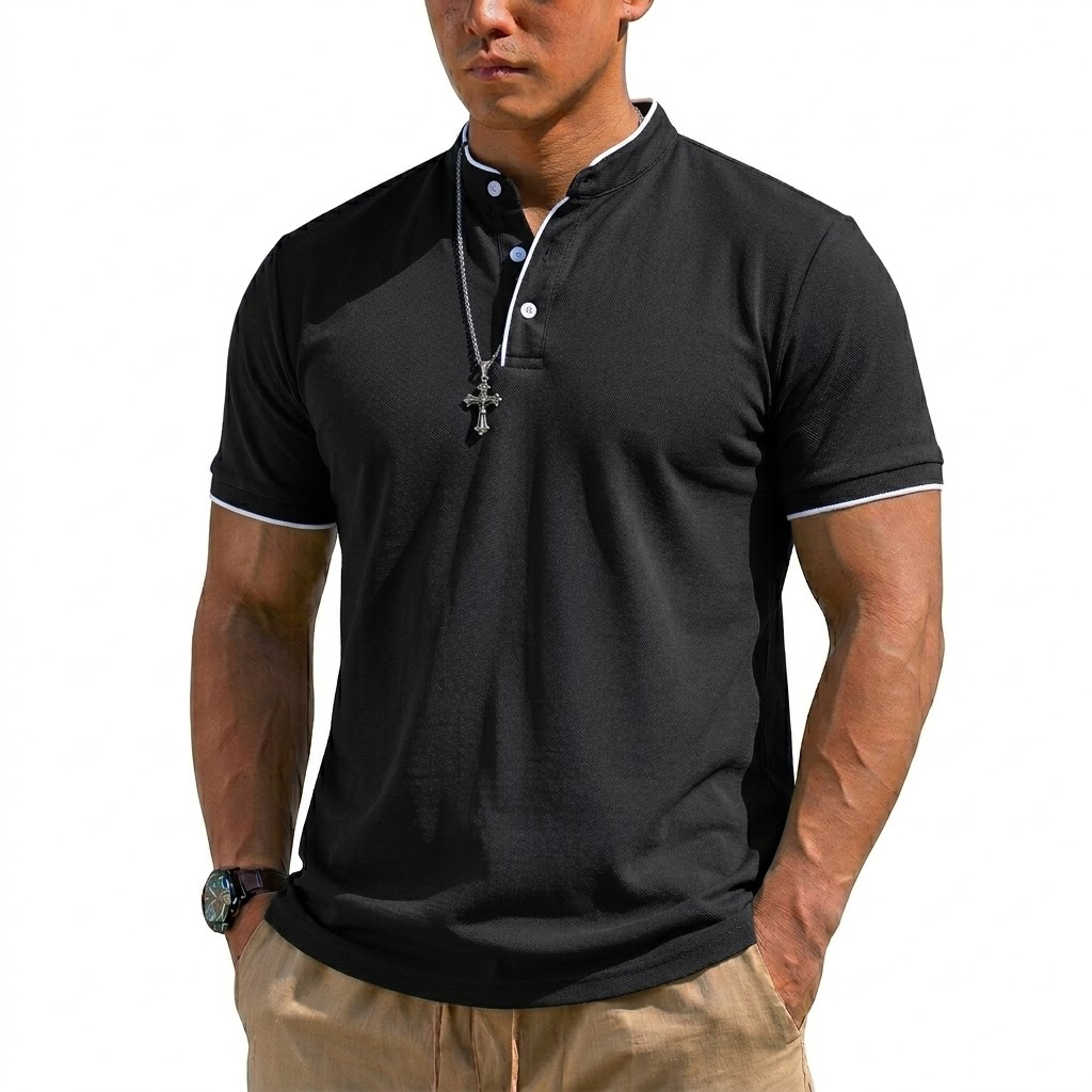 Summer Short Sleeve Henley Shi – Men'S Fashion Polo recenzja i cena