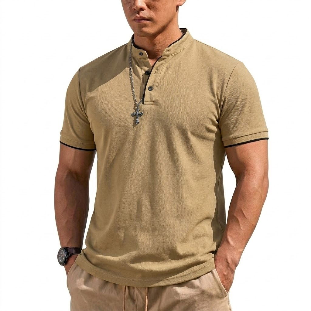 Summer Short Sleeve Henley Shi – Men'S Fashion Polo recenzja i cena