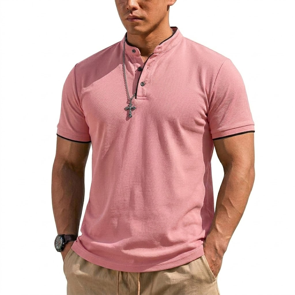 Summer Short Sleeve Henley Shi – Men'S Fashion Polo recenzja i cena