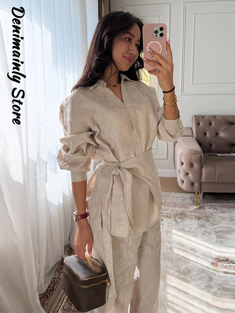 Casual Women's Linen Pants Set – Men'S Fashion Linen Pants recenzja i cena
